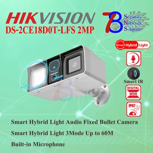 DS-2CE18D0T-LFS Hikvision Smart HybridLight HDTVI 2MP กล้องวงจรปิด (ไมค์)